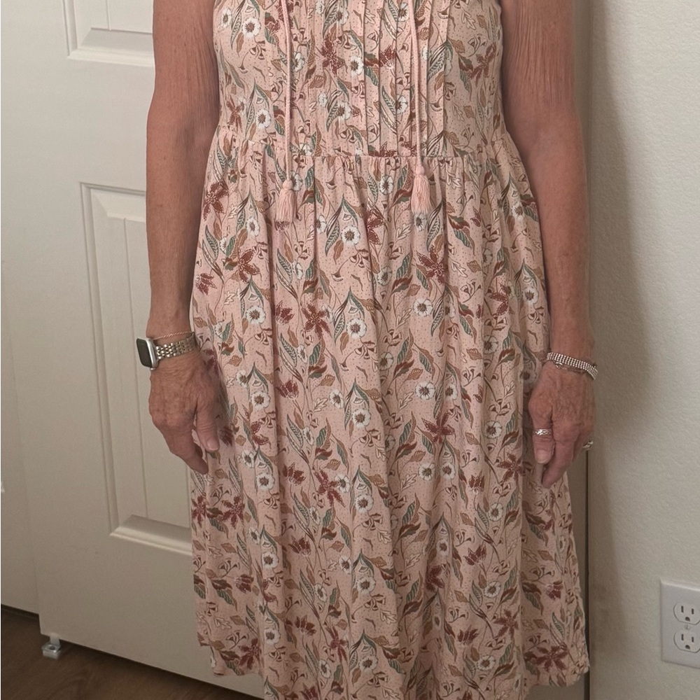 Light Pink Floral tassel tie Midi Dress